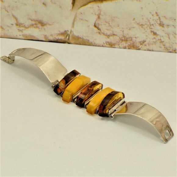 RARE BALTIC AMBER STERLING BRACELET By GLIWINSKI - Picture 10 of 16